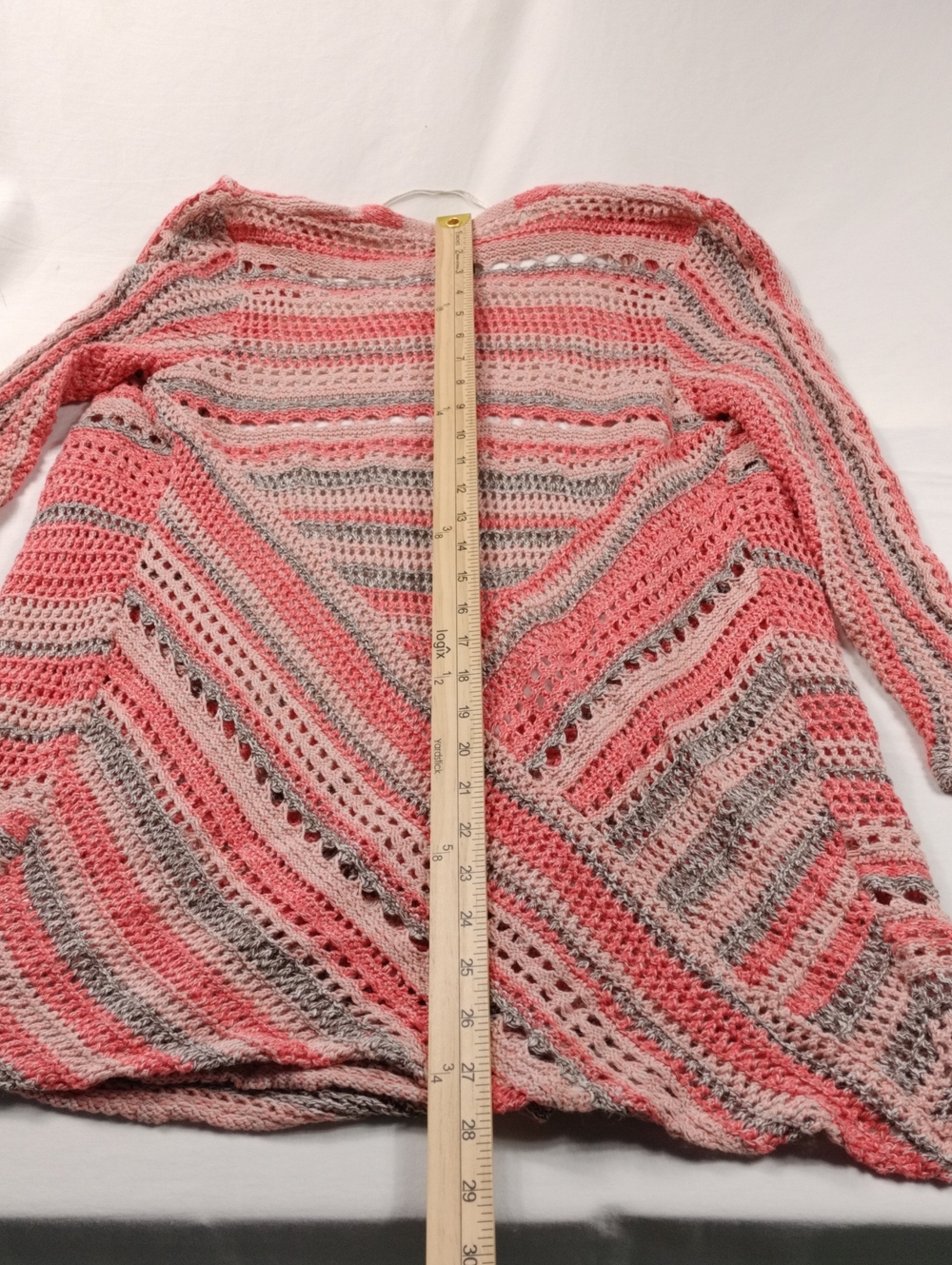 Style & Co. Open Front Crochet Cardigan Sweater - Orange and Gray Size XS - Picture 8 of 10